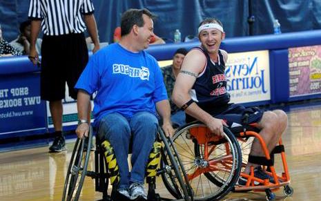 Photo of wheelchair basketball game.
